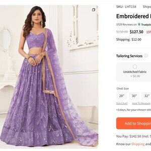 Lehenga Choli Purple Net Embroidered